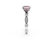 Solitaire Engagement Ring Setting for Fancy Pink Asscher Cut Center with Milgrain Bezel Accents and Prong Head in Platinum