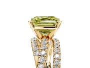 Solitaire Engagement Ring Setting for Fancy Yellow Asscher Cut Center with Woven 3-Strand Pave Band and Prong Head in Yellow Gold