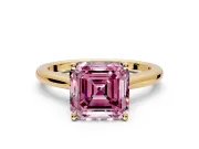 Solitaire Engagement Ring Setting for Fancy Pink Asscher Cut Center with Narrow Cathedral Band and Prong Head in Yellow Gold