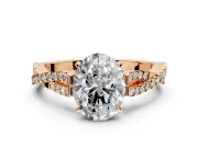 Solitaire Engagement Ring Setting for Oval Center with Twisted Pave Split Shank and Prong Head in Rose Gold
