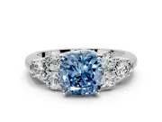 Cluster Engagement Ring Setting for Fancy Blue Cushion Cut Center with Round Cut Accent Frame and Prong Head in Platinum