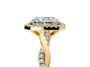 Halo Engagement Ring Setting for Radiant Cut Center with Pave and Plain Twist Band and Prong Head in Yellow Gold