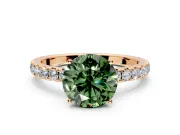 Solitaire Engagement Ring Setting for Fancy Green Round Cut Center with Large Accent Band and Prong Head in Rose Gold