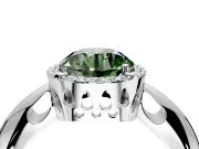 Halo Engagement Ring Setting for Fancy Green Round Cut Center with Tapered Plain Band and Prong Head in Sterling Silver