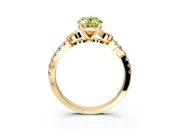 Leaf Motif Engagement Ring Setting for Fancy Yellow Oval Center with Pave Band and Prong Head in Yellow Gold