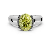 Tension Engagement Ring Setting for Fancy Yellow Oval Center with Wide Flat Band and Tension Head in Sterling Silver