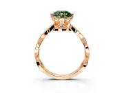 Solitaire Engagement Ring Setting for Fancy Green Round Cut Center with Accented Twist Band and Leaf Prong Head in Rose Gold