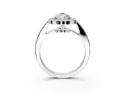 Bezel-Framed Halo Engagement Ring Setting for Pear-Shaped Center with Pave Band and Prong Head in White Gold