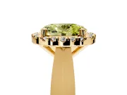 Halo Engagement Ring Setting for Fancy Yellow Oval Center with Square Band and Prong Head in Yellow Gold