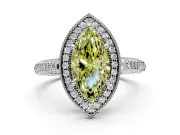 Milgrain Halo Engagement Ring Setting for Fancy Yellow Marquise Center with Three-Sided Pave Band and Prong Head in White Gold