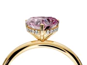 Hidden Halo Engagement Ring Setting for Fancy Pink Heart-Shaped Center with Thin Round-Wire Band and Prong Head in Yellow Gold