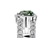 Halo Engagement Ring Setting for Fancy Green Heart-Shaped Center with Wide-Open Pave Split Shank and Prong Head in Sterling Silver