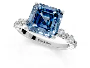 Solitaire Engagement Ring Setting for Fancy Blue Asscher Cut Center with Alternating Size Accents and Prong Head in Platinum