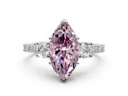 3 Stone Engagement Ring Setting for Fancy Pink Marquise Center with Round Cut Side Accents and Prong Head in Platinum