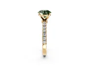Open Basket Engagement Ring Setting for Fancy Green Round Cut Center with Pave Band and Prong Head in Yellow Gold