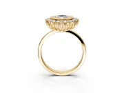 Halo Engagement Ring Setting for Marquise Center with Milgrain Bezel Rim, Plain Band and Prong Head in Yellow Gold