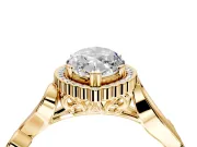 Halo Engagement Ring Setting for Marquise Center with Leaf Motif Split Shank and Prong Head in Yellow Gold