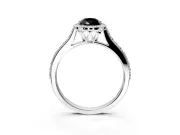 Halo Engagement Ring Setting for Fancy Black Pear-Shaped Center with Pave Accents, Heart Basket and Prong Head in Platinum