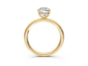 Hidden Halo Engagement Ring Setting for Cushion Cut Center with Thin Rounded Band and Prong Head in Yellow Gold
