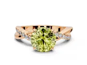Crossover Engagement Ring Setting for Fancy Yellow Round Cut Center with Pave and Plain Strands and Prong Head in Rose Gold