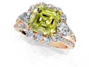 Halo Engagement Ring Setting for Fancy Yellow Asscher Cut Center with Two-Strand Split Shank and Prong Head in Rose Gold
