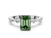 Solitaire Engagement Ring Setting for Fancy Green Emerald Cut Center with Bezel Station Band and Prong Head in Platinum