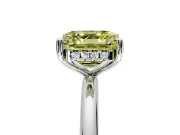 Hidden Halo Engagement Ring Setting for Fancy Yellow Asscher Cut Center with Thin Round-Wire Band and Prong Head in White Gold