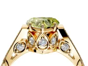 Cathedral Engagement Ring Setting for Fancy Yellow Heart-Shaped Center with Antique-Style Pave Band and Prong Head in Yellow Gold