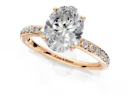 Solitaire Engagement Ring Setting for Oval Center with Fine Pave Band and Prong Head in Rose Gold
