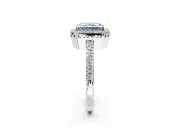 Halo Engagement Ring Setting for Fancy Blue Radiant Cut Center with Inner Milgrain Border and Prong Head in Sterling Silver