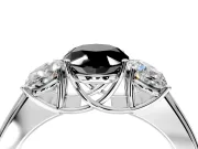 3 Stone Engagement Ring Setting for Fancy Black Oval Center with Raised Basket Heads and Prong Head in Platinum