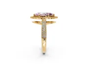 Milgrain Halo Engagement Ring Setting for Fancy Pink Marquise Center with Three-Sided Pave Band and Prong Head in Yellow Gold