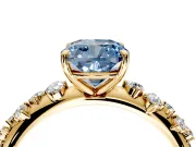 Cluster Engagement Ring Setting for Fancy Blue Cushion Cut Center with Round Cut Accent Band and Prong Head in Yellow Gold