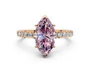 Solitaire Engagement Ring Setting for Fancy Pink Marquise Center with Round Cut Pave Band and Prong Head in Rose Gold