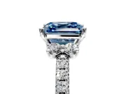 Paired Accent Engagement Ring Setting for Fancy Blue Asscher Cut Center with Pave Band and Prong Head in Sterling Silver