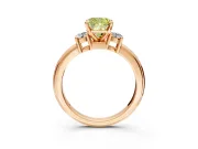 3 Stone Engagement Ring Setting for Fancy Yellow Cushion Cut Center with Wide Plain Band and Prong Head in Rose Gold