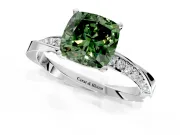 Side Accent Engagement Ring Setting for Fancy Green Cushion Cut Center with Accent Shoulders and Prong Head in Sterling Silver