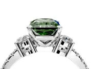 3 Stone Engagement Ring Setting for Fancy Green Radiant Cut Center with Round Cut Side Accents and Prong Head in White Gold