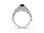 Solitaire Engagement Ring Setting for Fancy Black Pear-Shaped Center with Filigree Band and Prong Head in Platinum
