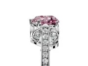 Cathedral Engagement Ring Setting for Fancy Pink Heart-Shaped Center with Antique-Style Pave Band and Prong Head in White Gold