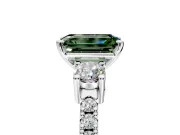 3 Stone Engagement Ring Setting for Fancy Green Emerald Cut Center with Round Cut Side Accents and Prong Head in Platinum