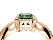 Halo Engagement Ring Setting for Fancy Green Emerald Cut Center with Tapered Plain Band and Prong Head in Rose Gold