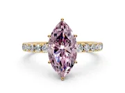 Solitaire Engagement Ring Setting for Fancy Pink Marquise Center with Large Accent Band and Prong Head in Yellow Gold