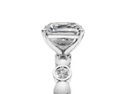 Solitaire Engagement Ring Setting for Asscher Cut Center with Beaded Bezel Station Band and Prong Head in Platinum