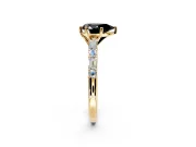 Baguette Engagement Ring Setting for Fancy Black Pear-Shaped Center with Alternating Bar-Set Band and Prong Head in Yellow Gold