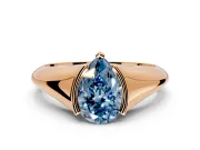 Tension Engagement Ring Setting for Fancy Blue Pear-Shaped Center with Wide Tapered Band and Tension Head in Rose Gold
