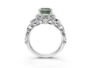 Solitaire Engagement Ring Setting for Fancy Green Princess Cut Center with Filigree Band and Prong Head in White Gold