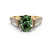 Solitaire Engagement Ring Setting for Fancy Green Oval Center with Pave Cathedral Shoulders and Prong Head in Yellow Gold