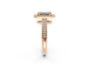 Milgrain Halo Engagement Ring Setting for Emerald Cut Center with Three-Sided Pave Band and Prong Head in Rose Gold