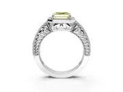 Milgrain Halo Engagement Ring Setting for Fancy Yellow Asscher Cut Center with Pave Band and Prong Head in Sterling Silver